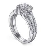Round Zircon Flower Modern Split Shank with Marquise Shape Silver Ring Set